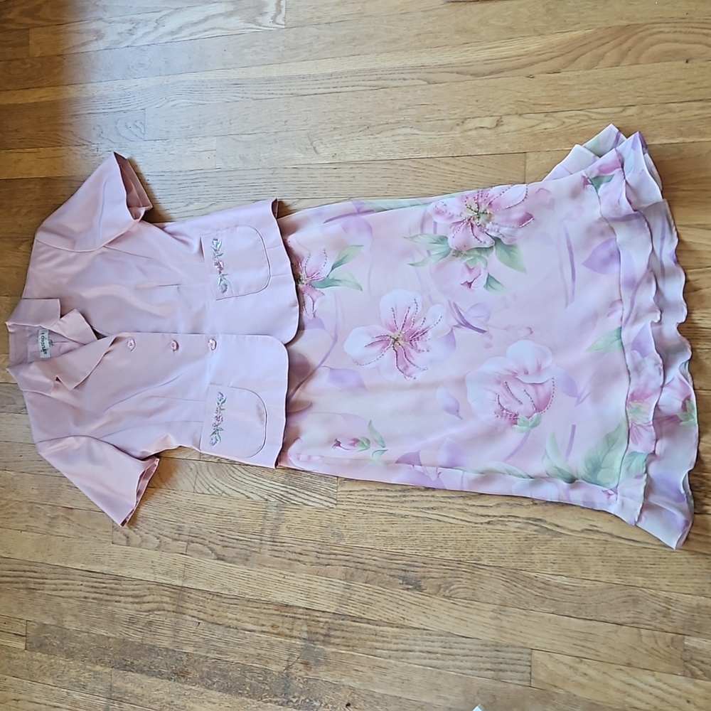 Studio I Pink Beaded Jacket Skirt set 10